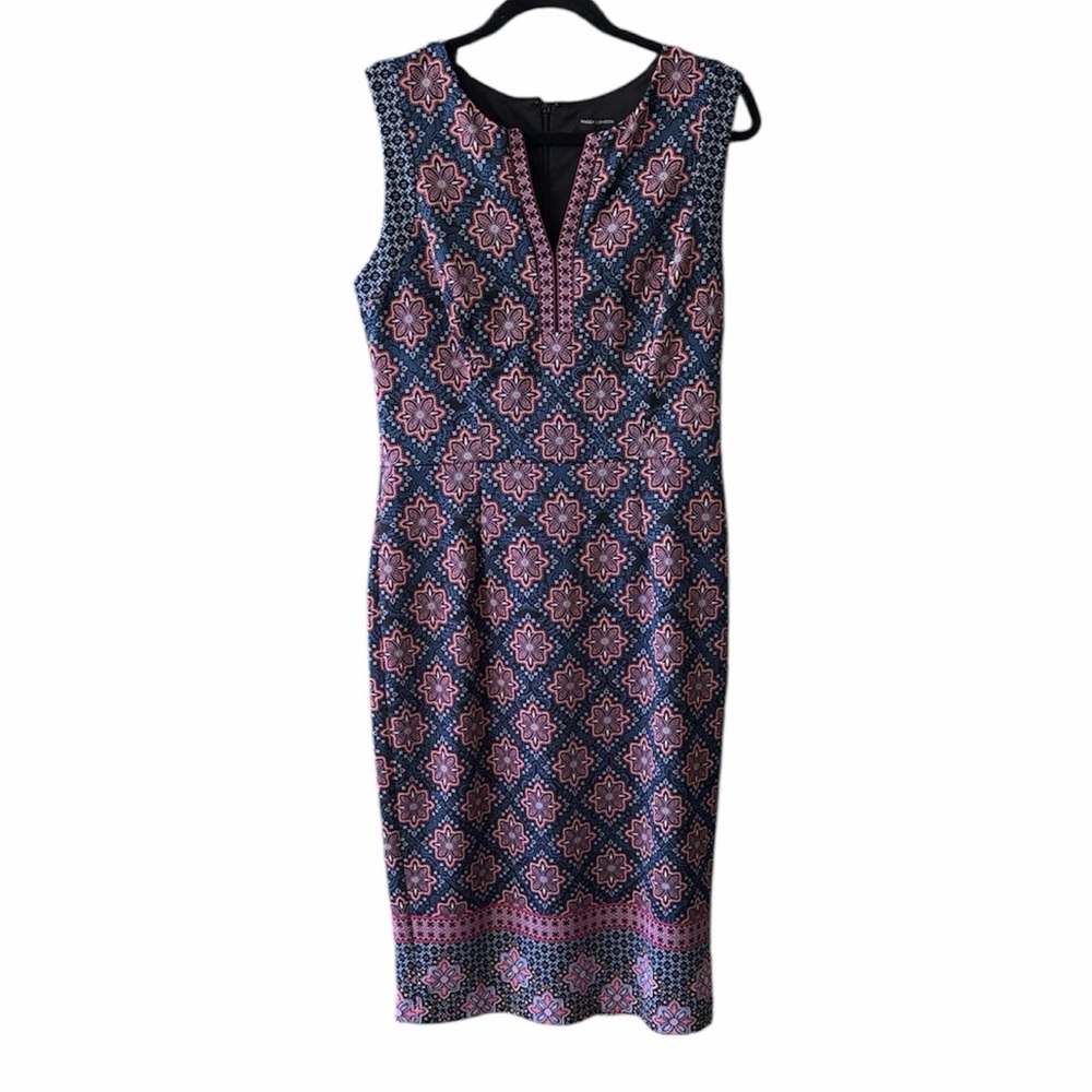 Maggy London Navy and Pink Patterned Kaleidoscope Dress size 6
